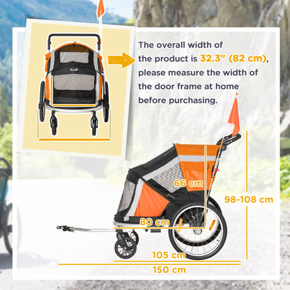 2-in-1 Dog Bicycle Trailer w/ Safety Leash, Reflectors - Orange