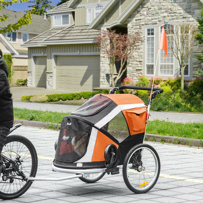 2-in-1 Dog Bicycle Trailer w/ Safety Leash, Reflectors - Orange