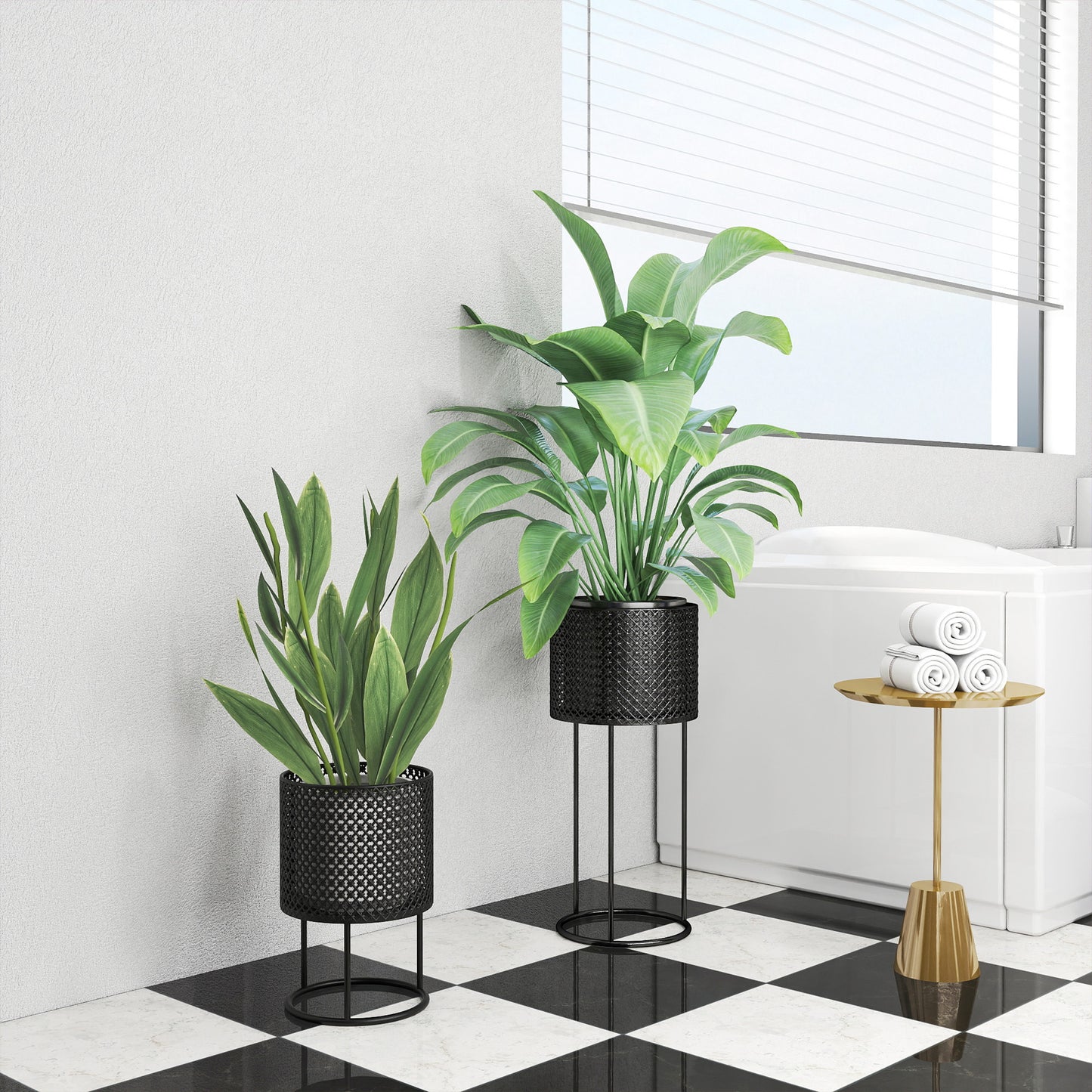Metal Plant Pots Flower Planters Set of 2 for Indoor Outdoor Black