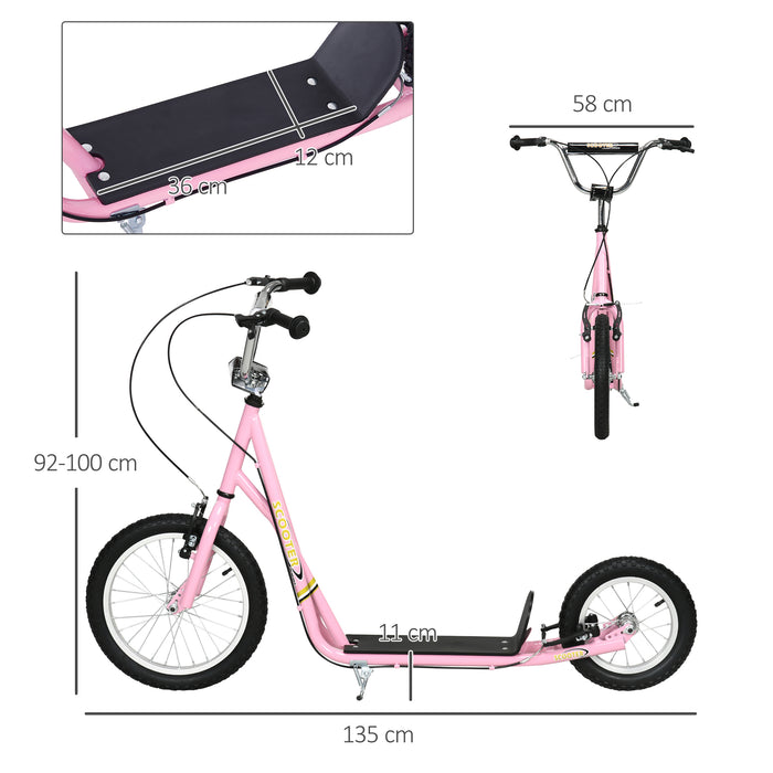 Teen Scooter Adjustable Height Dual Brakes Rubber Wheels Kickstand, Pink