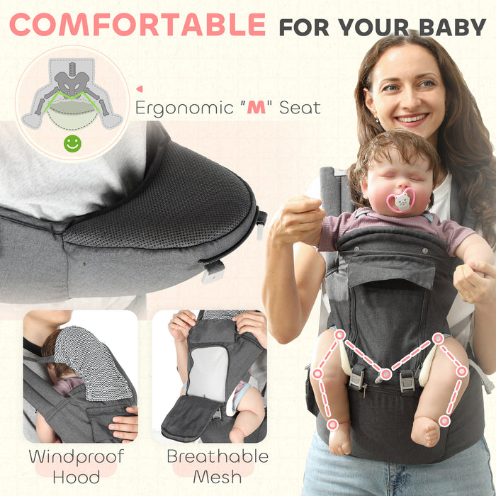 6 in 1 Baby Carrier Newborn to Toddler with Removable Seat, Grey