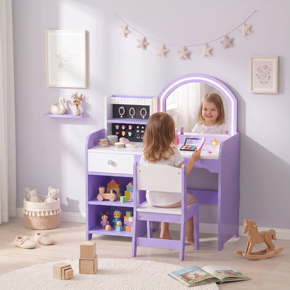 Kids Vanity Set, Dressing Table with Stool, Purple