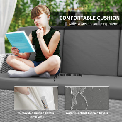 10-Seater Sofa Sectional w/ Cushioned Seat, Footstools and Glass Table