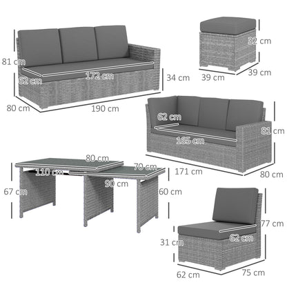 10-Seater Sofa Sectional w/ Cushioned Seat, Footstools and Glass Table