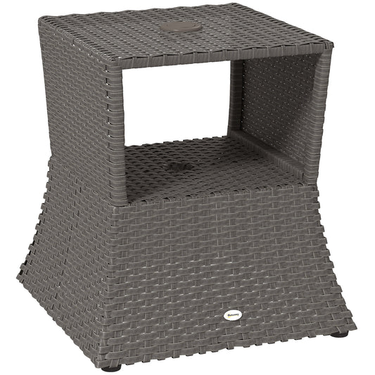 Rattan Wicker Tea Coffee Table w/ Umbrella Hole Dark Grey