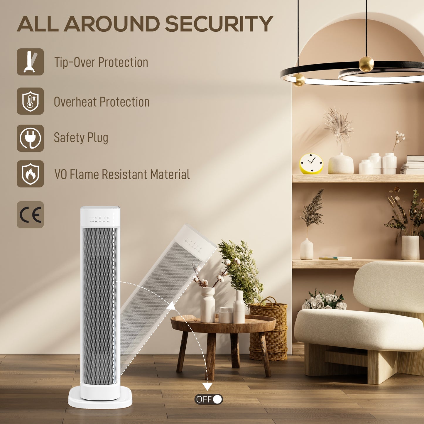 Ceramic Electric Heater, 2000W Space Heater with Timer, White