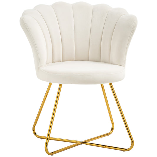 Accent Chair, Velvet Armchair with Lotus Backrest, Steel Legs, Cream