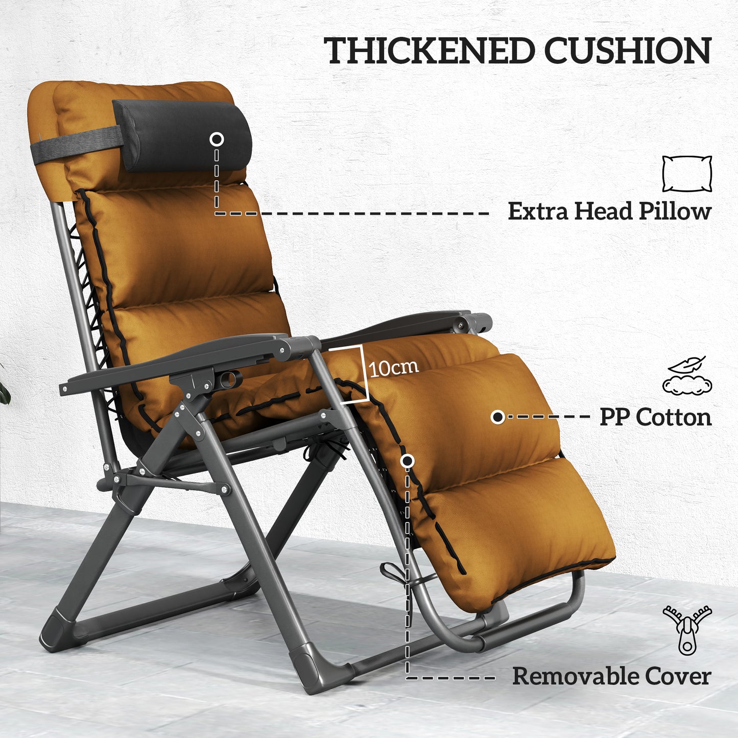 2 Pieces Zero Gravity Chairs, Reclining Folding Sun Lounger, Brown