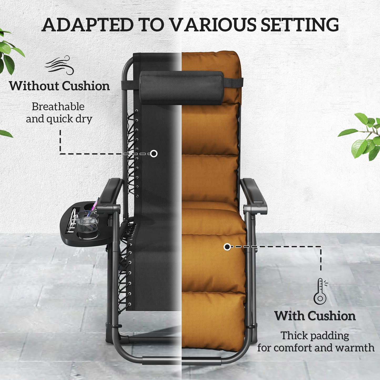 2 Pieces Zero Gravity Chairs, Reclining Folding Sun Lounger, Brown