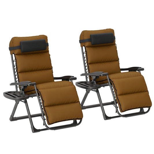 2 Pieces Zero Gravity Chairs, Reclining Folding Sun Lounger, Brown