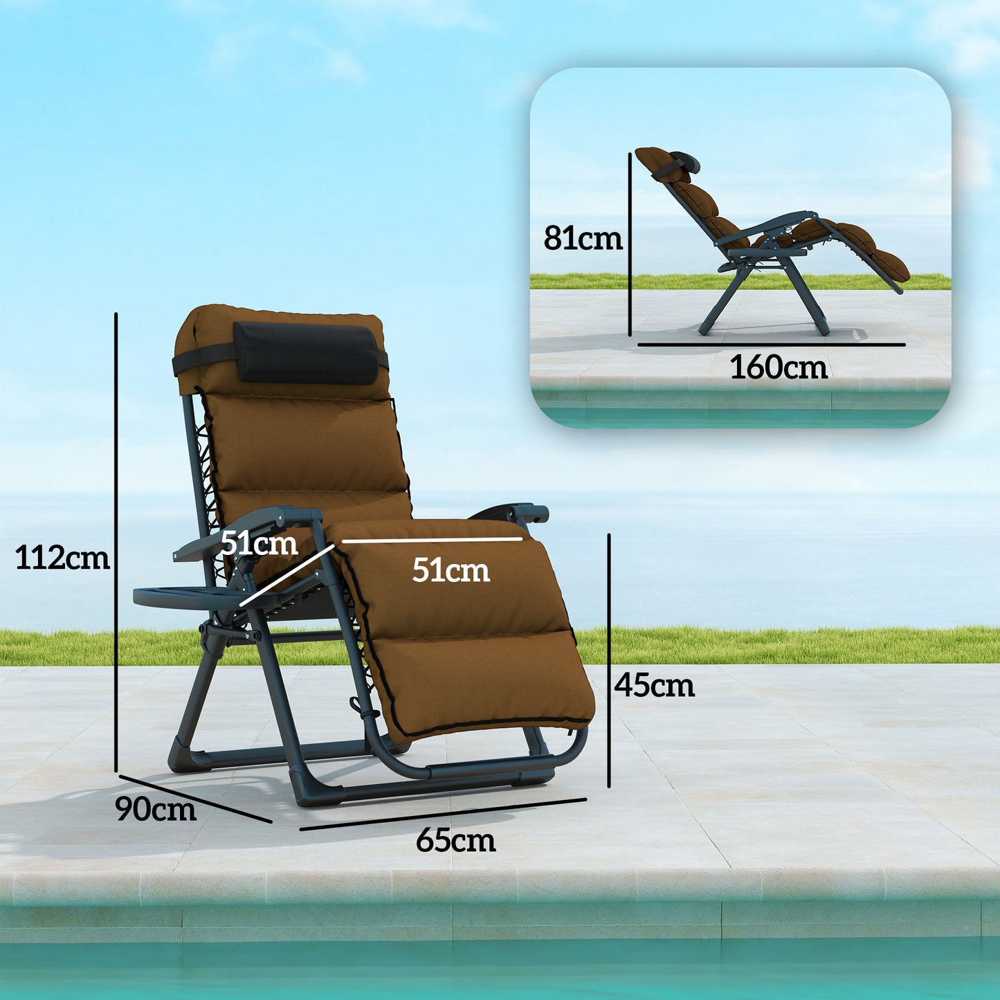 2 Pieces Zero Gravity Chairs, Reclining Folding Sun Lounger, Brown