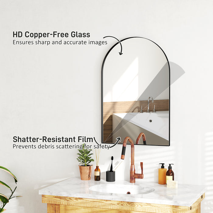 Arch Bathroom Mirror, Modern Wall Mirror with Steel Frame, Black