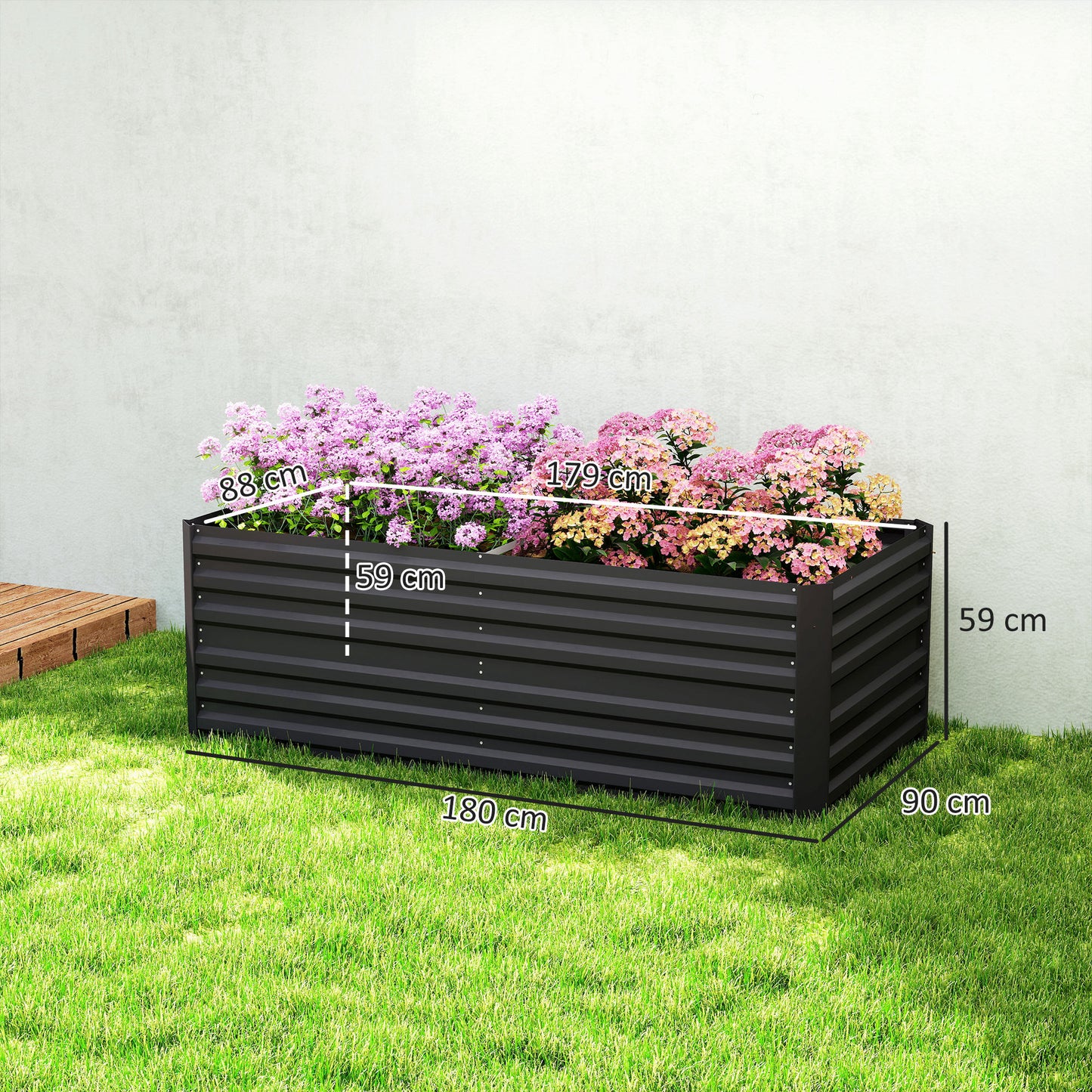 Galvanised Steel Outdoor Raised Bed w/ Reinforced Rods, Black
