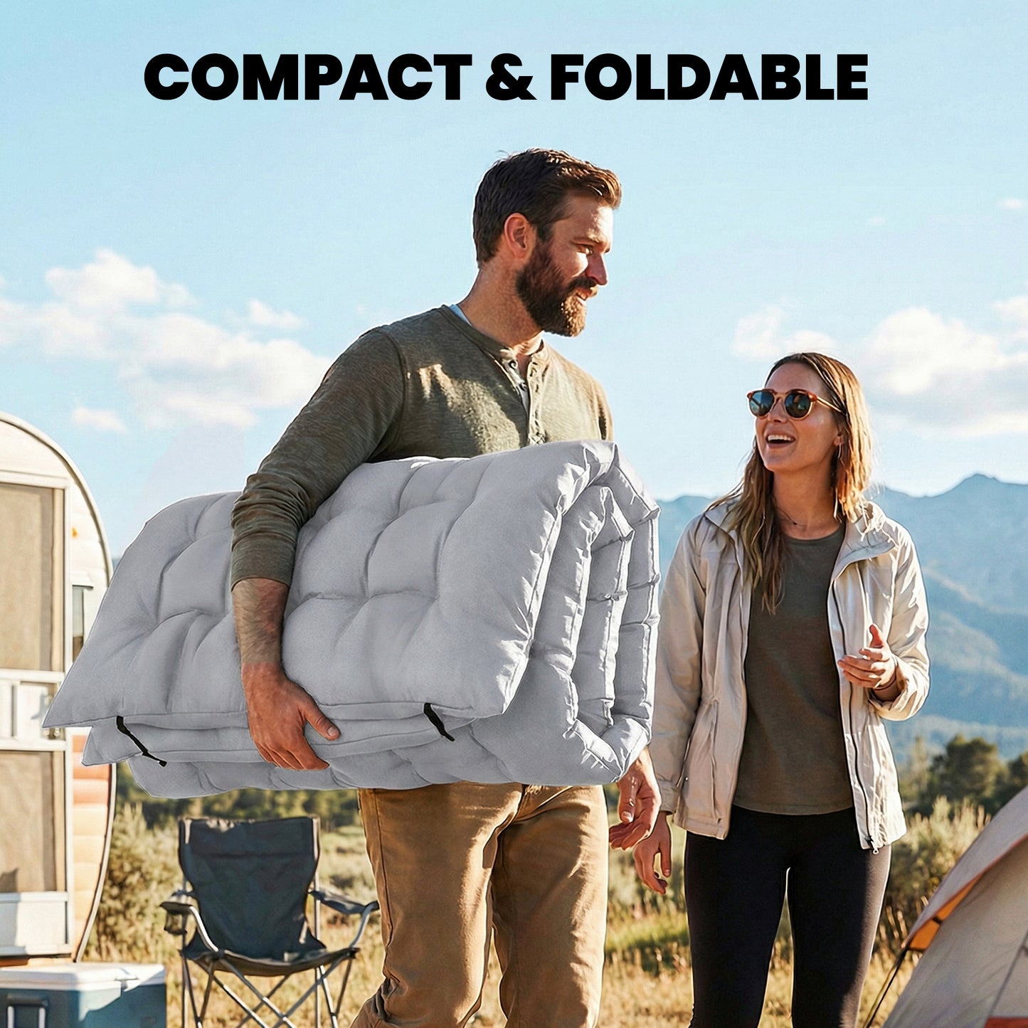 Sleeping Mat, Foldable Camping Pad with Elastic Straps Light Grey