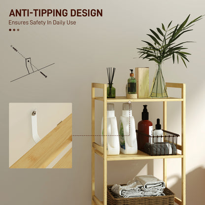 3-Tier Bamboo Bathroom Storage Shelf with Adjustable Rack, Natural