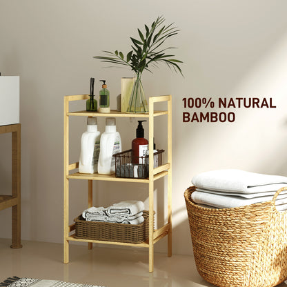 3-Tier Bamboo Bathroom Storage Shelf with Adjustable Rack, Natural