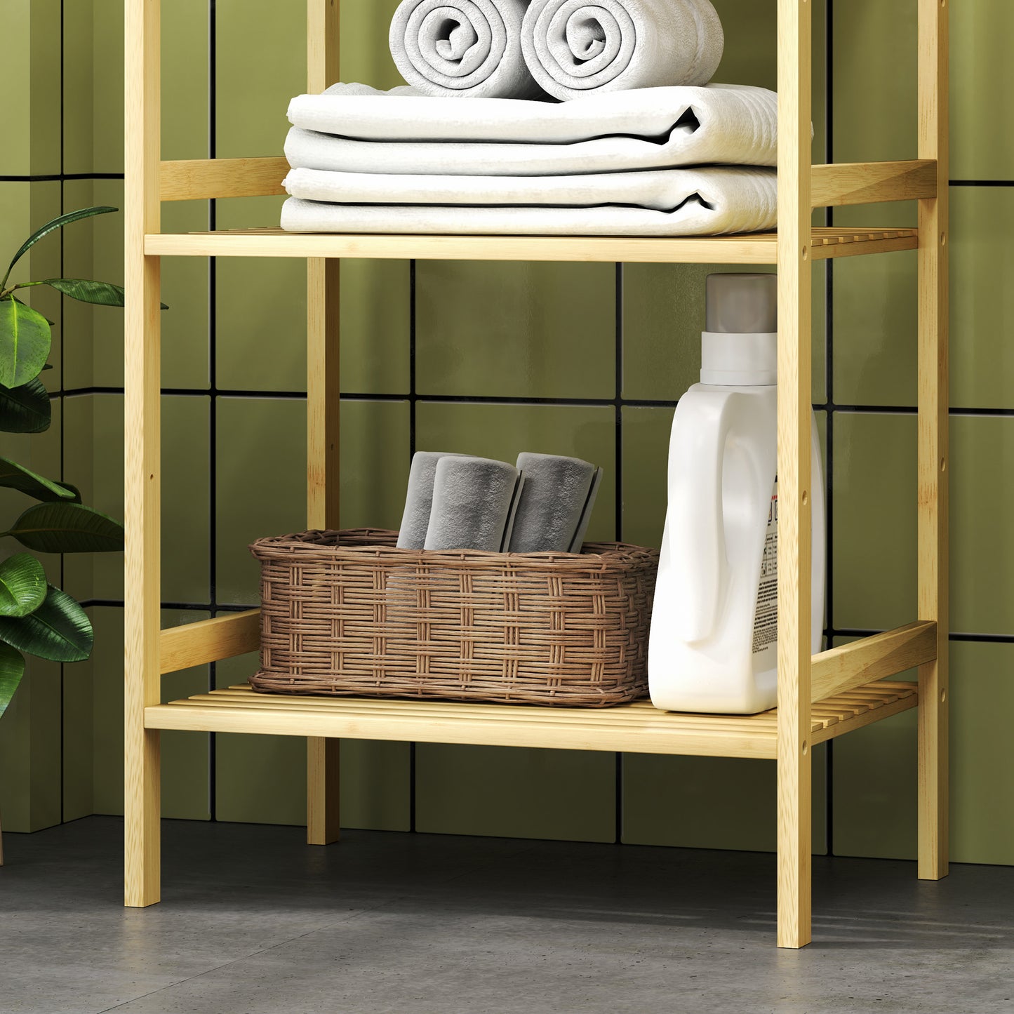3-Tier Bamboo Bathroom Storage Shelf with Adjustable Rack, Natural