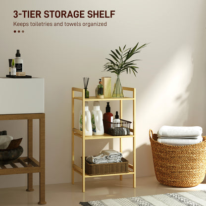3-Tier Bamboo Bathroom Storage Shelf with Adjustable Rack, Natural