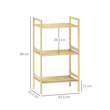 3-Tier Bamboo Bathroom Storage Shelf with Adjustable Rack, Natural