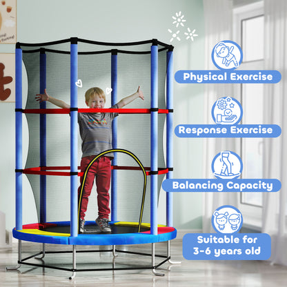 Kids Trampoline, with Enclosure Net, Steel Frame, for Ages 3-6 Years - MultiColoured