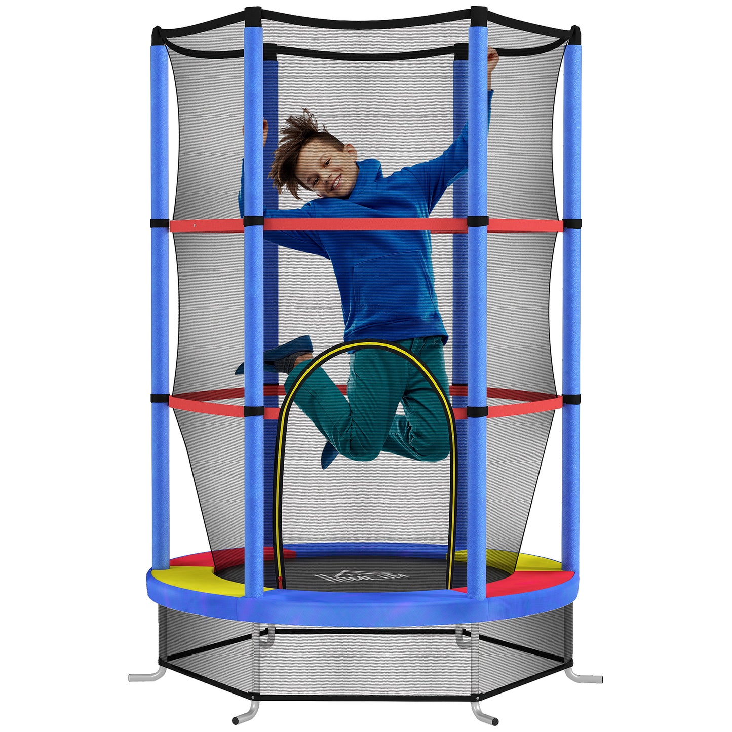 Kids Trampoline, with Enclosure Net, Steel Frame, for Ages 3-6 Years - MultiColoured