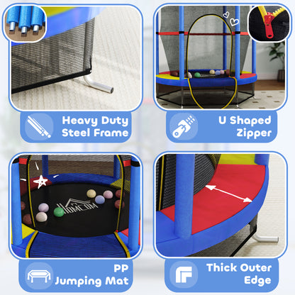 Kids Trampoline, with Enclosure Net, Steel Frame, for Ages 3-6 Years - MultiColoured
