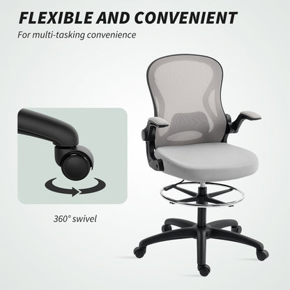 Draughtsman Chair Mesh Chair w/ Adjustable Footrest Ring, Grey