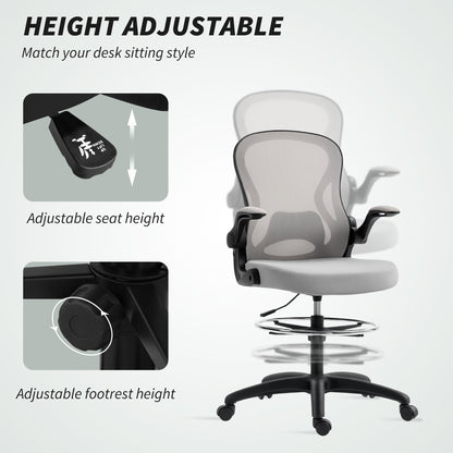 Draughtsman Chair Mesh Chair w/ Adjustable Footrest Ring, Grey
