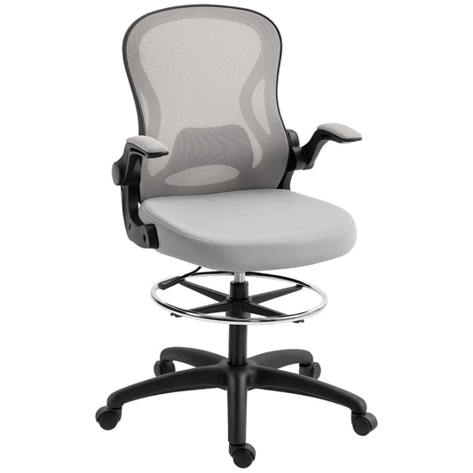 Draughtsman Chair Mesh Chair w/ Adjustable Footrest Ring, Grey