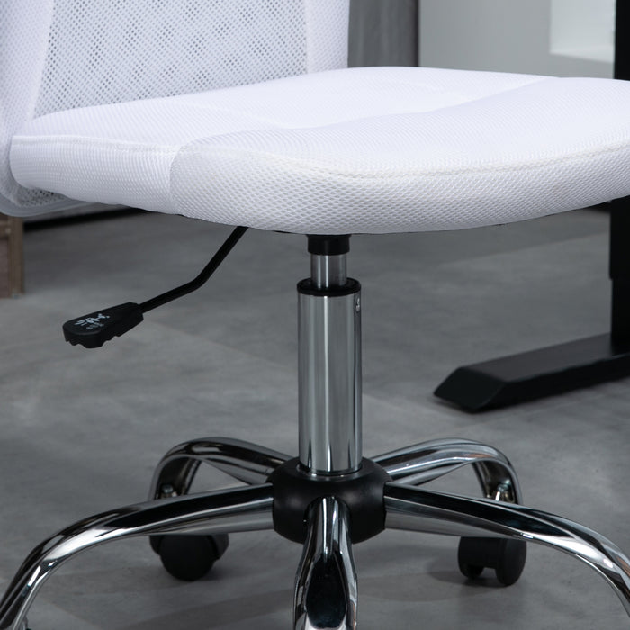 Computer Desk Chair, Mesh Office Chair with Adjustable Height and Swivel Wheels, Armless Study Chair, White