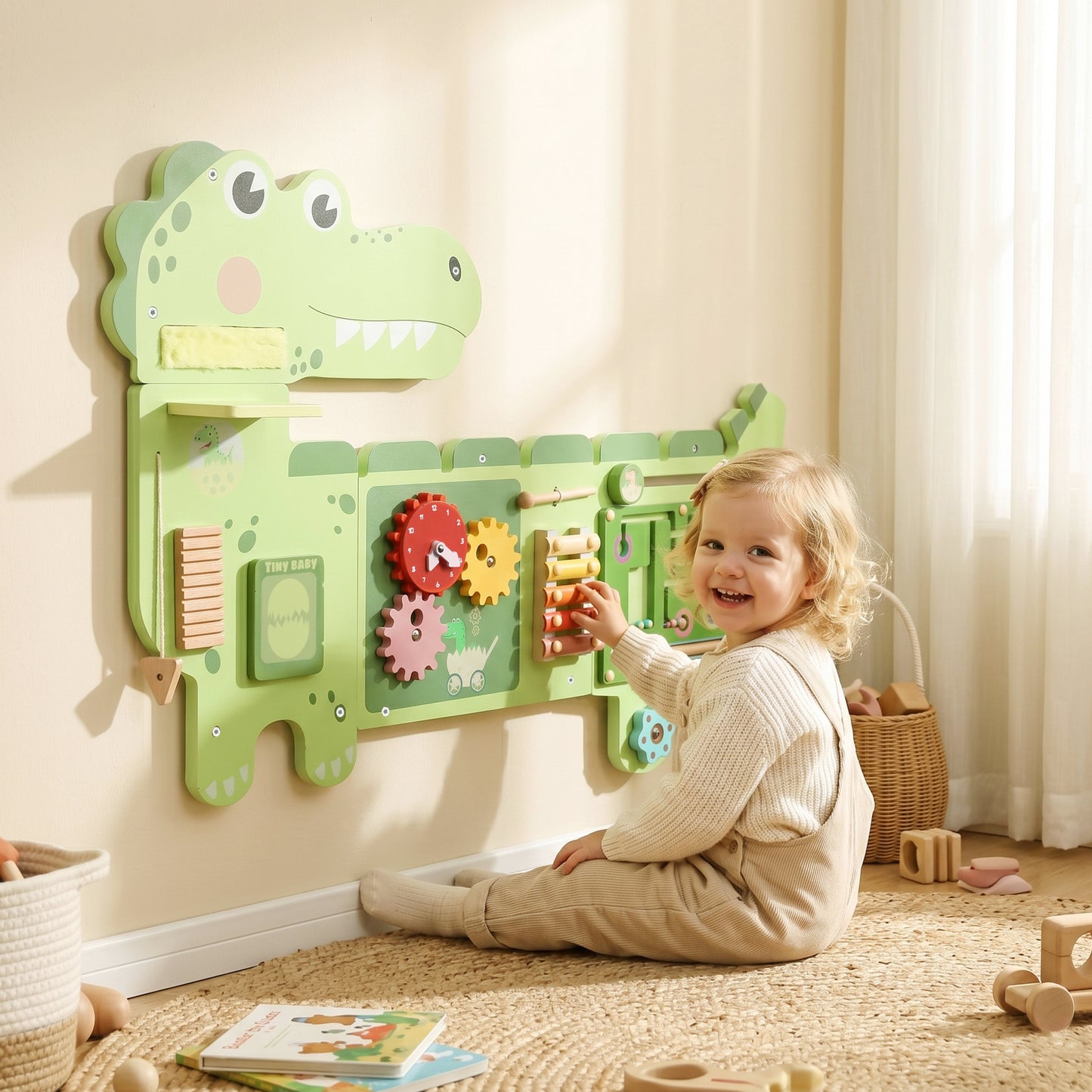 Busy Board Panels Wall Mounted Dinosaur, Green