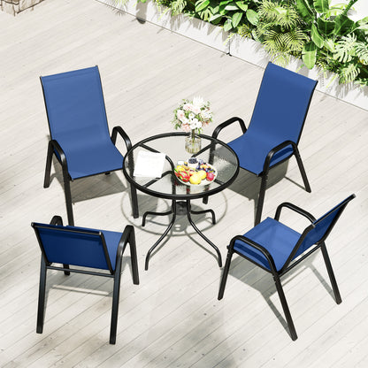 5 PCs Garden Furniture Set, Round Table and Stackable Chairs, Blue