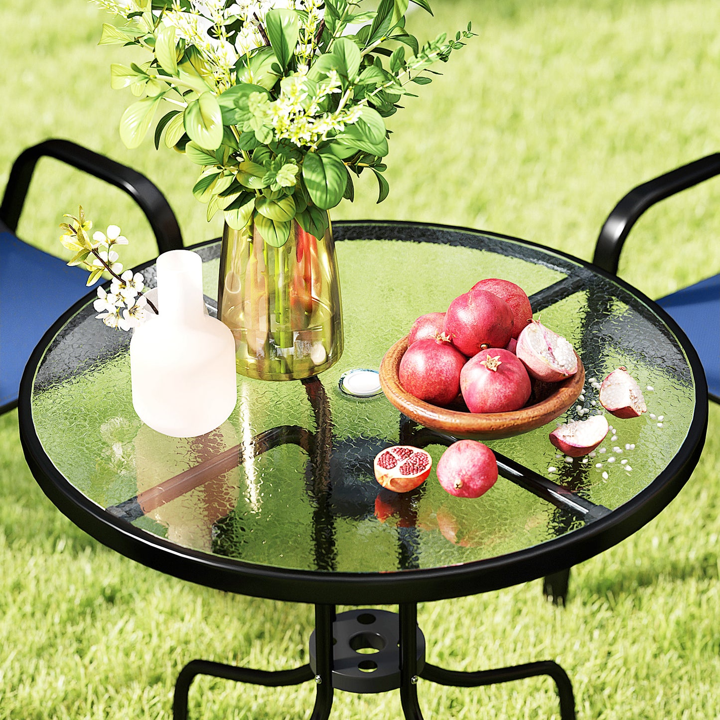 5 PCs Garden Furniture Set, Round Table and Stackable Chairs, Blue