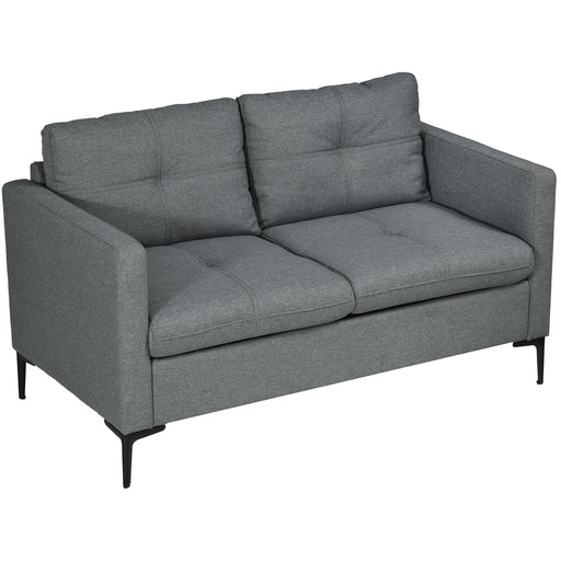 133cm Loveseat Sofa, Modern Fabric Couch with Steel Legs, Upholstered 2 Seater Sofa for Living Room, Bedroom, Dark Grey