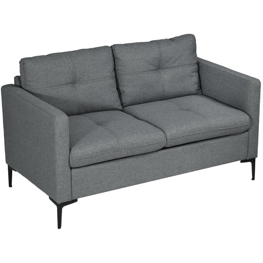 133cm Loveseat Sofa, Modern Fabric Couch with Steel Legs, Upholstered 2 Seater Sofa for Living Room, Bedroom, Grey