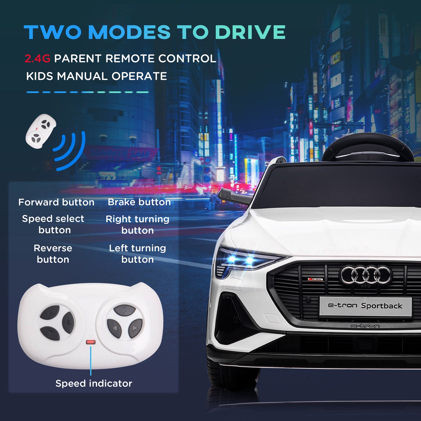 12V Kids Electric Ride-On Car/ w Remote Control, Lights, Music - White