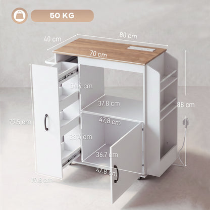 Kitchen Trolley on Wheels, Rolling Kitchen Cart with Power Outlet