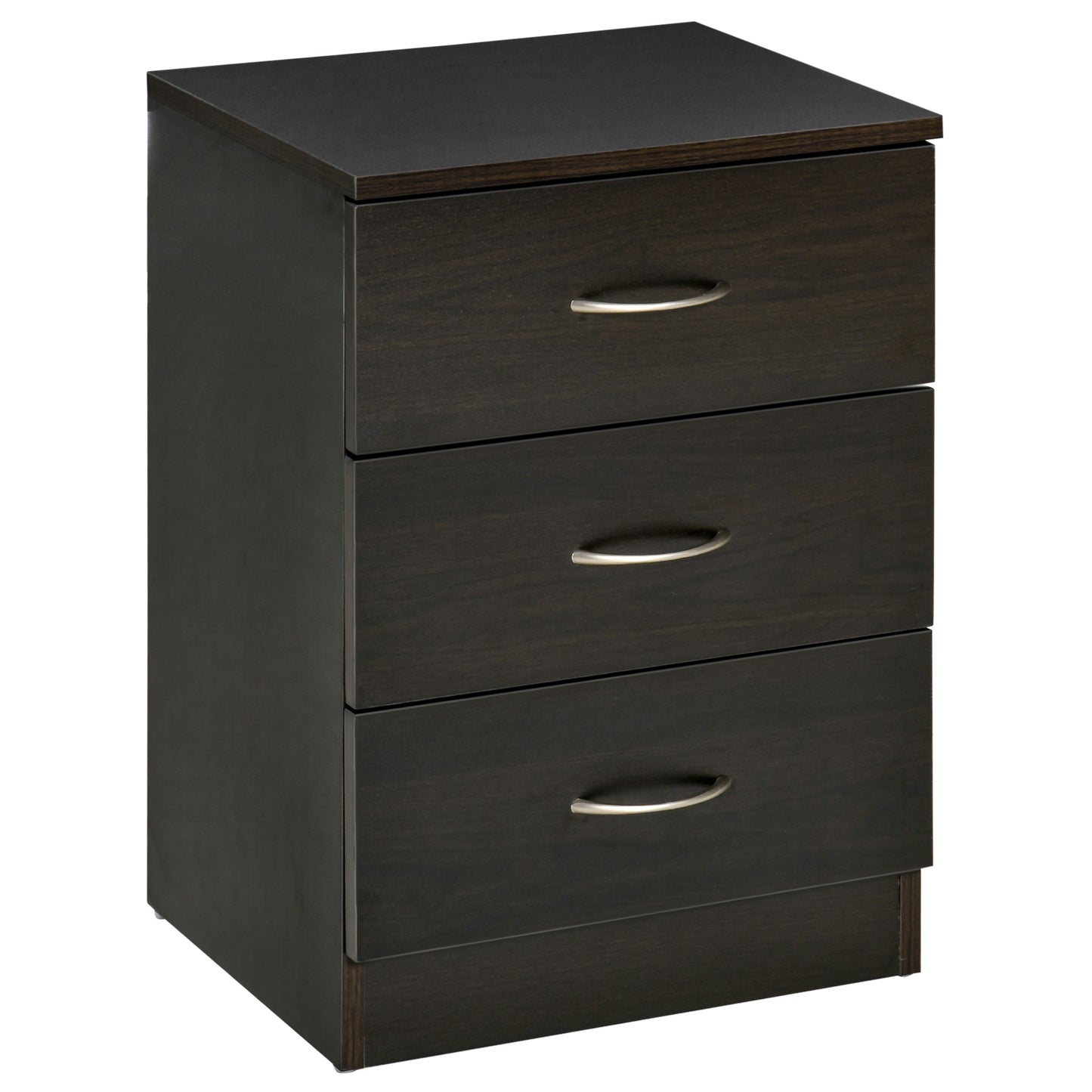 Modern 3 Drawers Side Table, Bedside Table with Wood Effect, Black