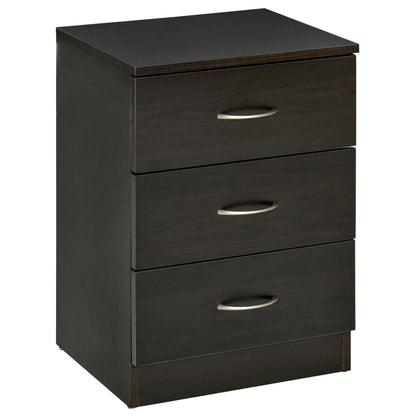 Modern 3 Drawers Side Table, Bedside Table with Wood Effect, Black