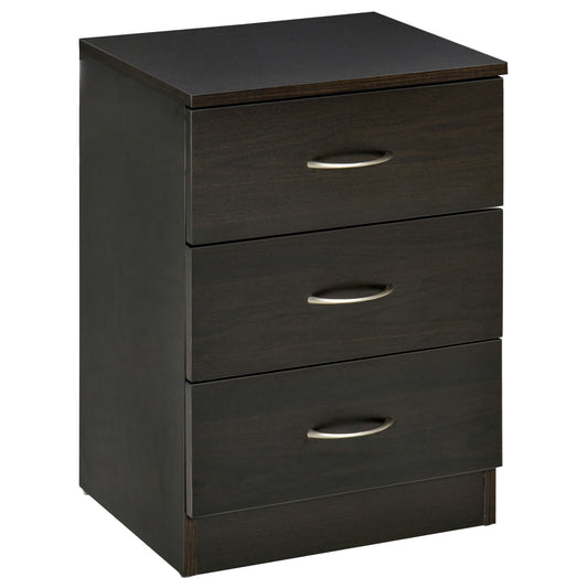 Modern 3 Drawers Side Table, Bedside Table with Wood Effect, Black