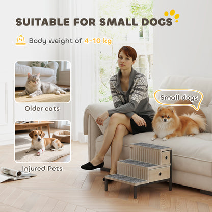 Dog Stairs with Storage, Dog Steps for Older Cats & Small Dogs, Oak