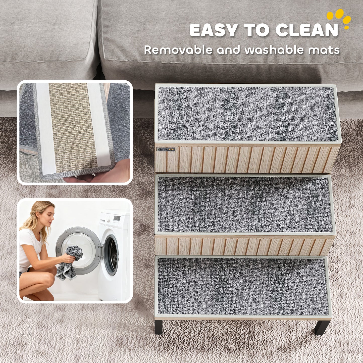 Dog Stairs with Storage, Dog Steps for Older Cats & Small Dogs, Oak