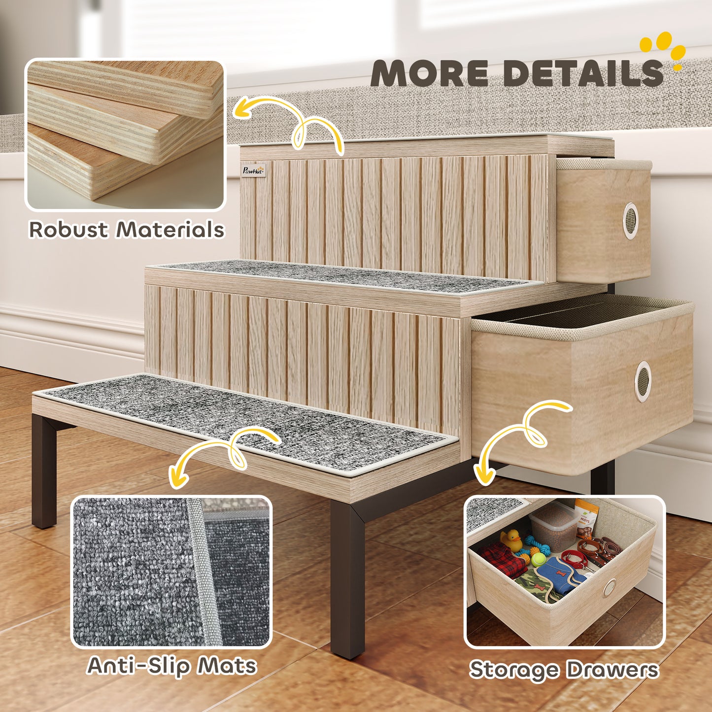 Dog Stairs with Storage, Dog Steps for Older Cats & Small Dogs, Oak