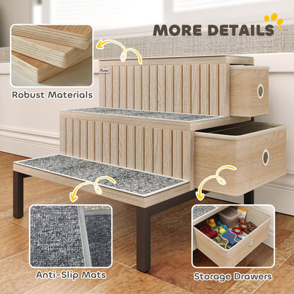 Dog Stairs with Storage, Dog Steps for Older Cats & Small Dogs, Oak