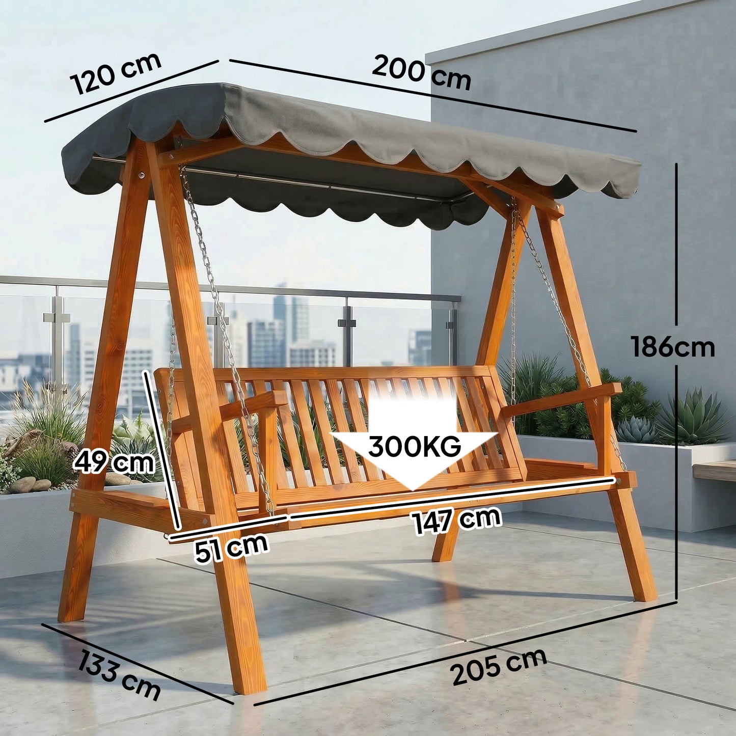 3 Seater Garden Swing Seat with Canopy, Outdoor Hammock Bench