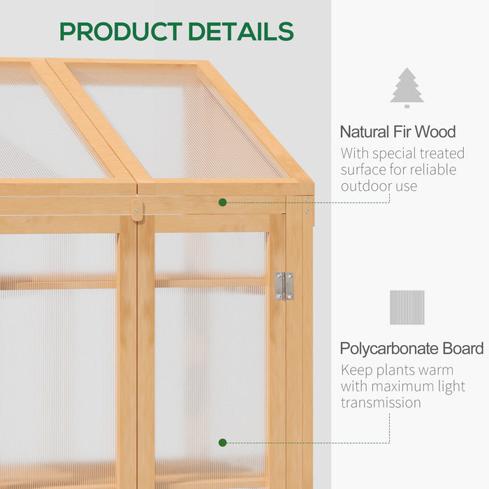 Wooden Greenhouse, Cold Frame Grow House with Polycarbonate Semi Transparent Glazing, Openable Lid and Double Door, 70 x 50 x 120cm, Brown