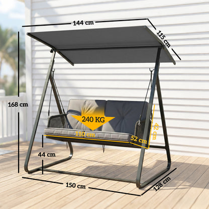 2-Seater Rattan Swing Chair, Outdoor Garden Hanging Swing Seat