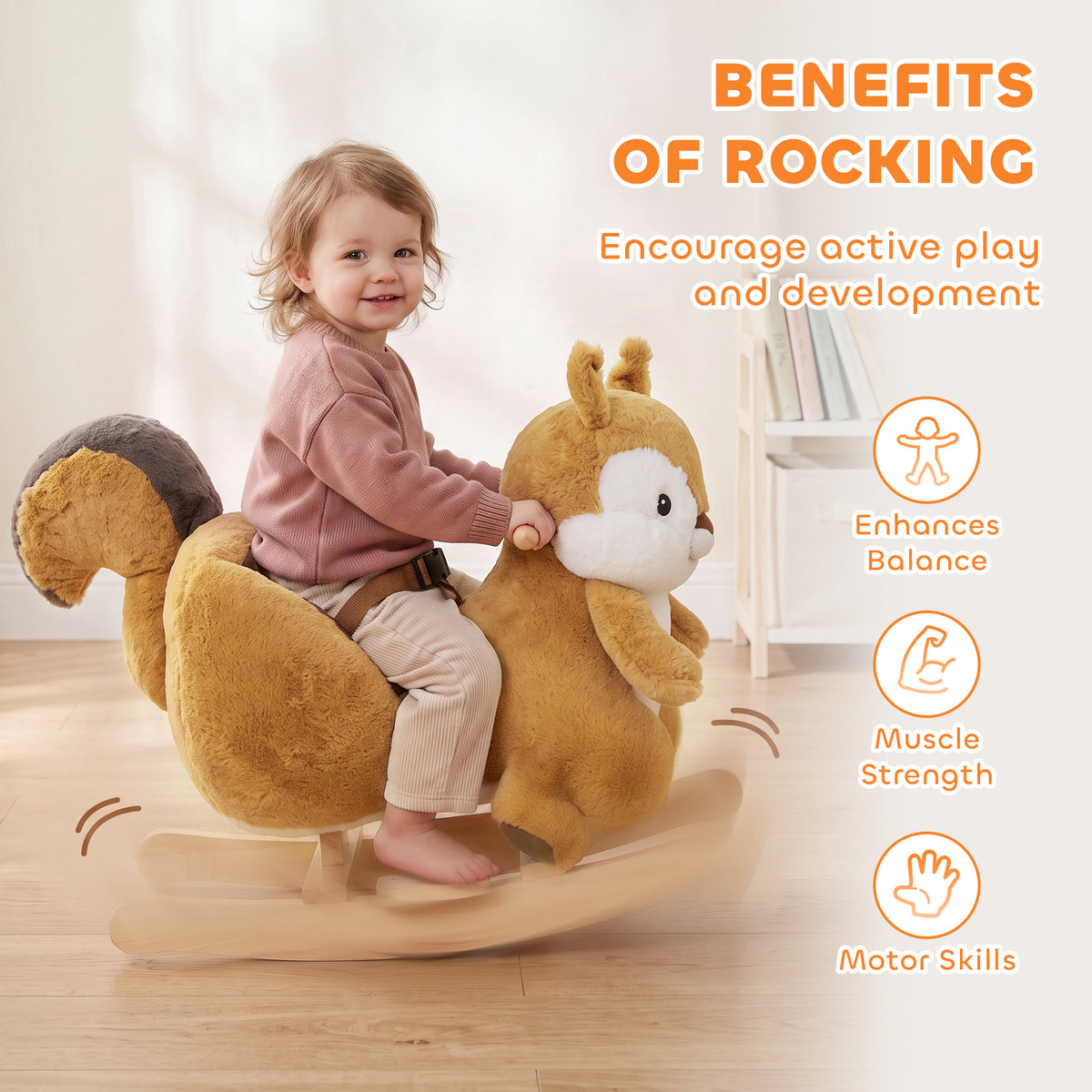 Plush Rocking Squirrel with Sounds and Safety Belt - Brown