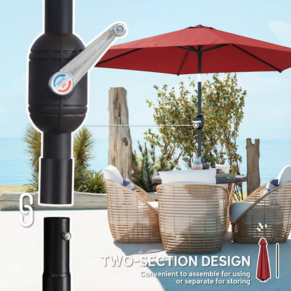 2.6M Garden Parasol Umbrella with Aluminium Pole, Tilt, Crank