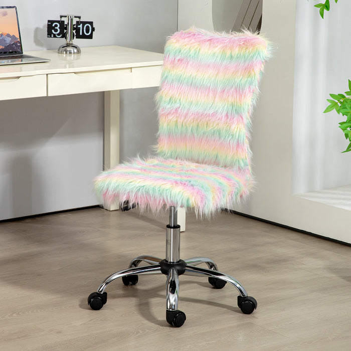 Fluffy Makeup Vanity Chair with No Arm, Swivel Wheels, Unicorn Tone